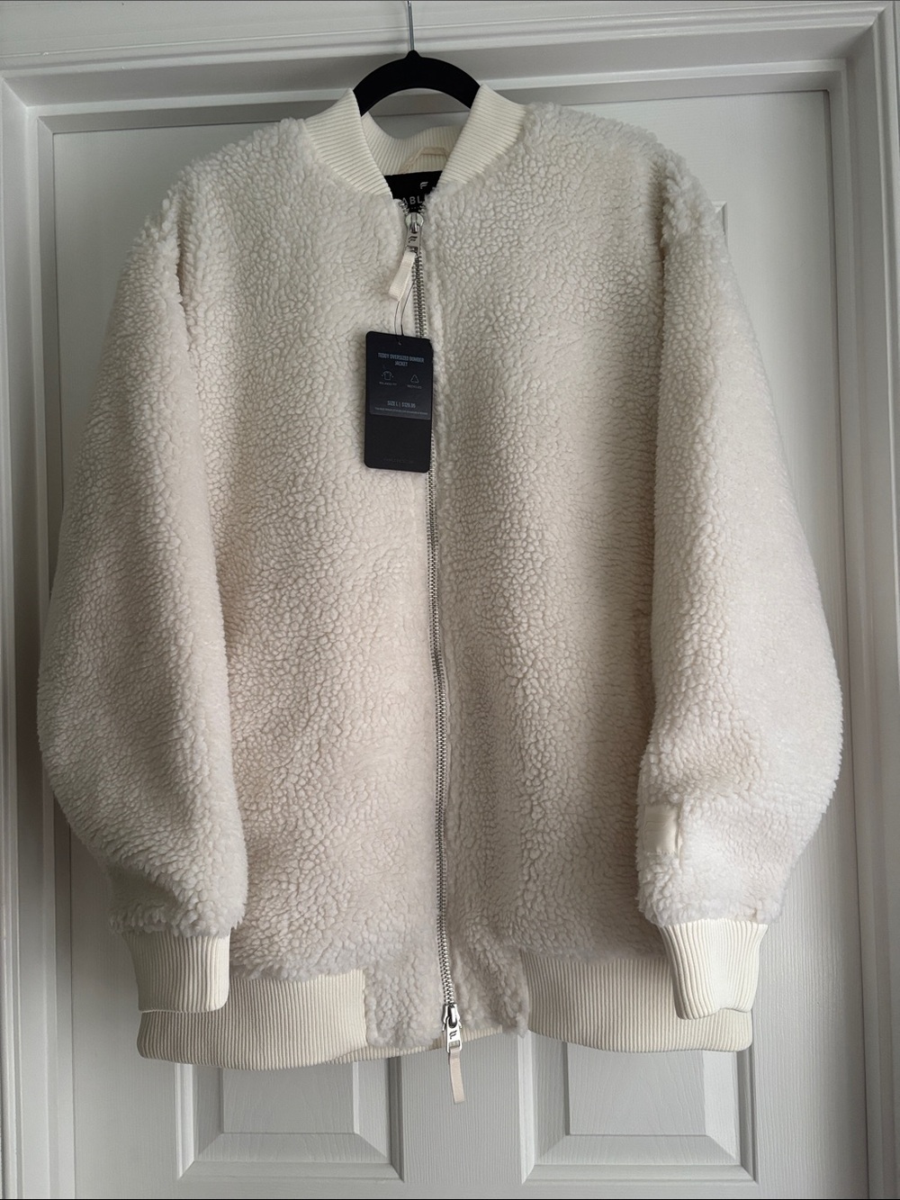 Fabletics Women’s Cream Teddy Oversized Bomber Jacket NWT Size Large